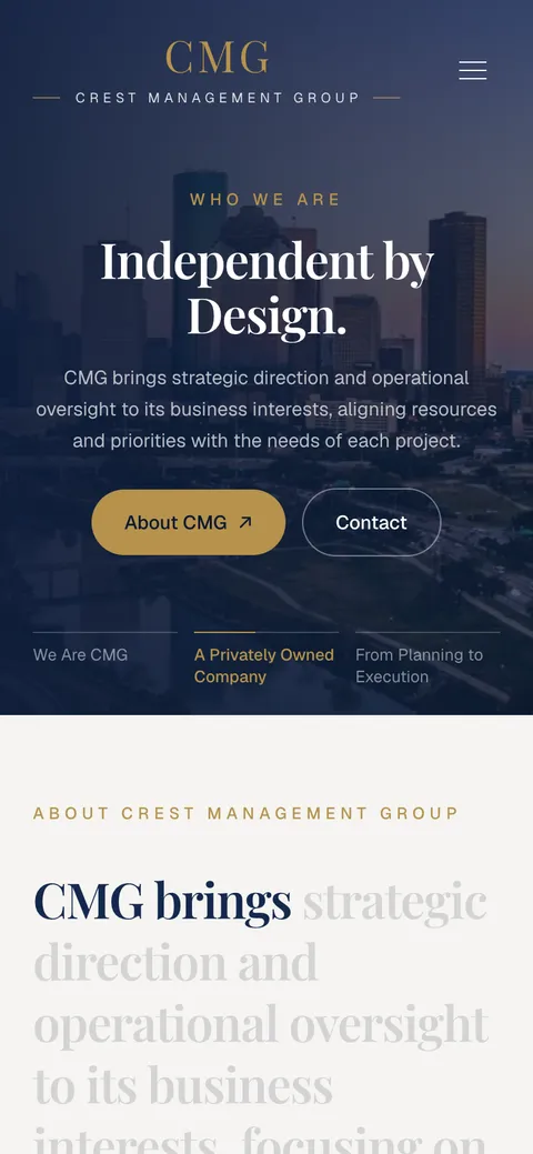Crest Management Group website on mobile