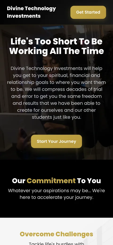 Divine Technology Investments website on mobile