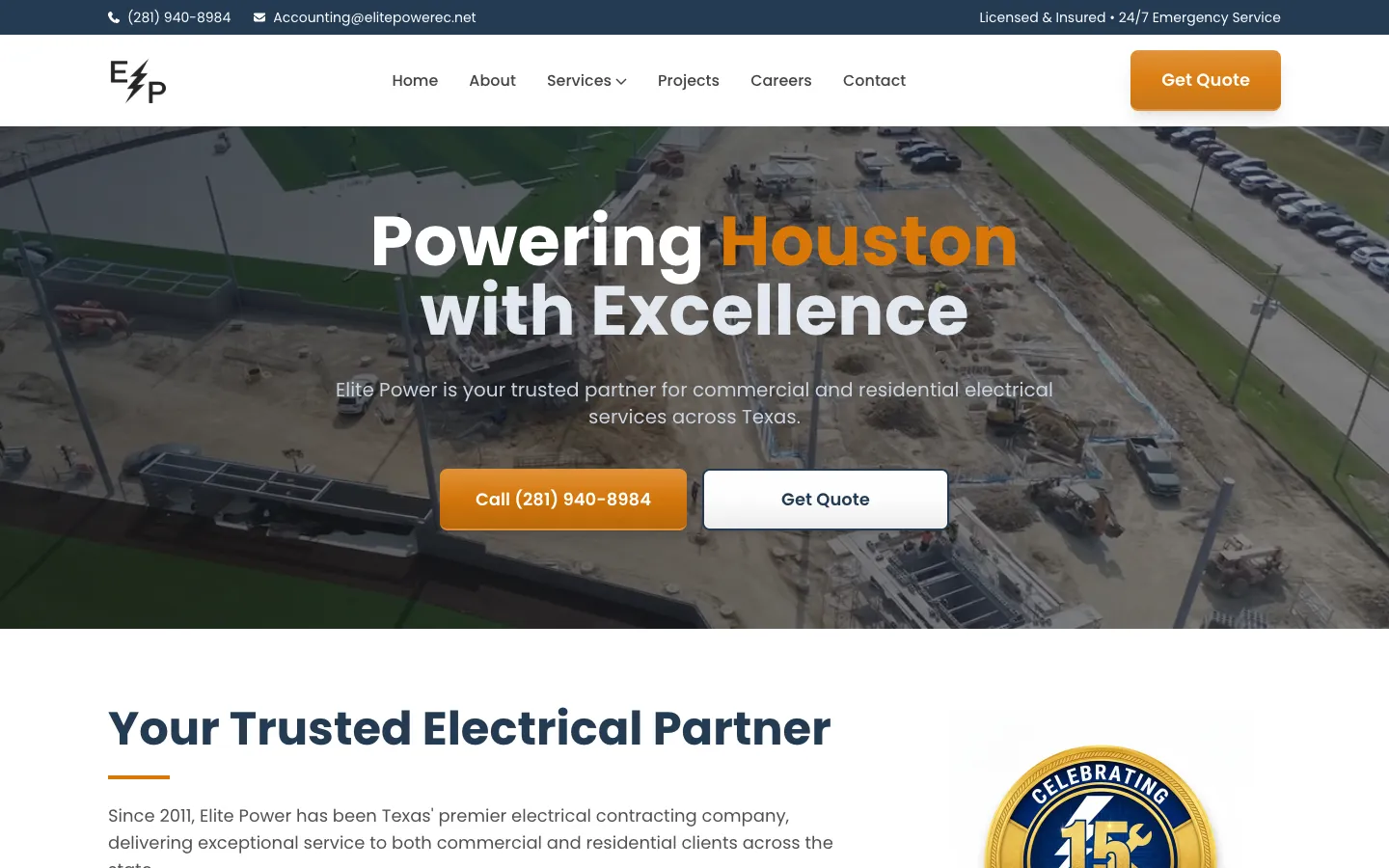 Elite Power website on desktop, designed by CALLIE BRAND