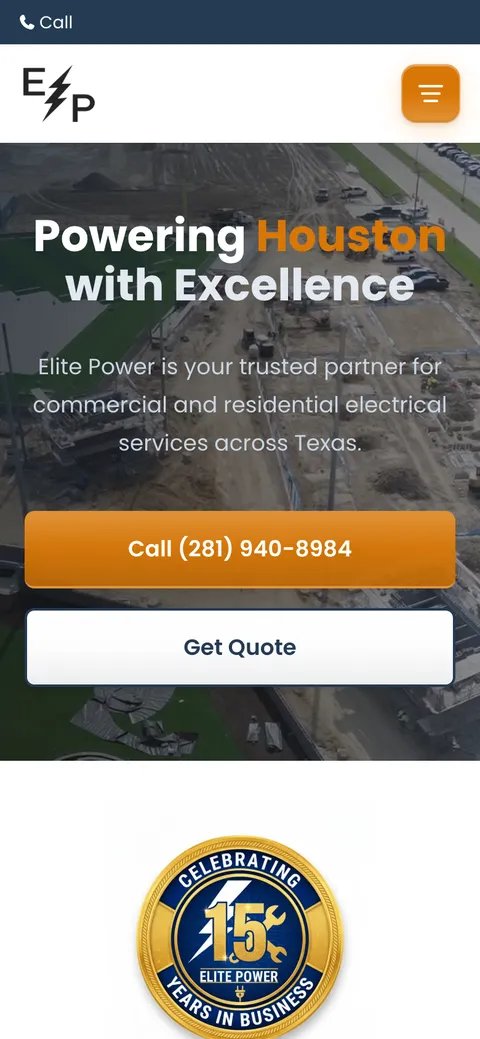 Elite Power website on mobile